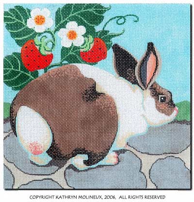 click here to view larger image of Squares - Rabbit and Strawberries (hand painted canvases)
