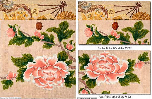 click here to view larger image of Clutch Bag - Peonies w/Obi Flap and Boxwood Button (hand painted canvases)