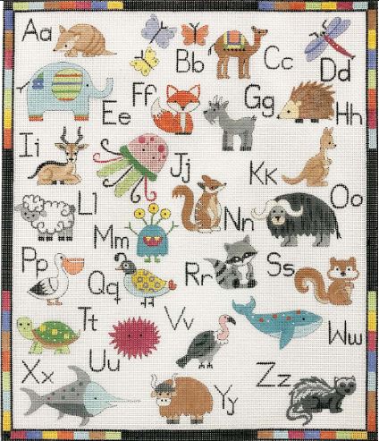 click here to view larger image of Animals Alphabet w/Colorful Corners (hand painted canvases)