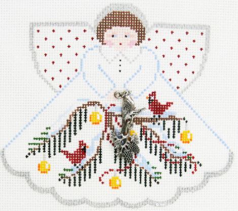 click here to view larger image of Christmas Cardinals Angel w/Charms (hand painted canvases)