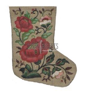 click here to view larger image of Christmas Floral Mini Stocking (hand painted canvases)