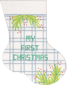 click here to view larger image of Boy Christmas Mini Sock - Blue Stripes (hand painted canvases)
