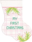 click here to view larger image of Girl Christmas Mini Sock - Pink Stripes (hand painted canvases)