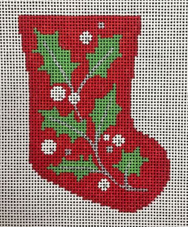 click here to view larger image of Holly Leaf Mini Stocking (hand painted canvases)