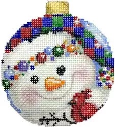 click here to view larger image of Checked Snowman Ball Ornament (hand painted canvases)
