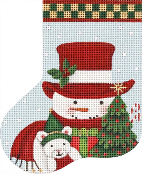 click here to view larger image of Christmas Tree Snowman Mini Sock (hand painted canvases)