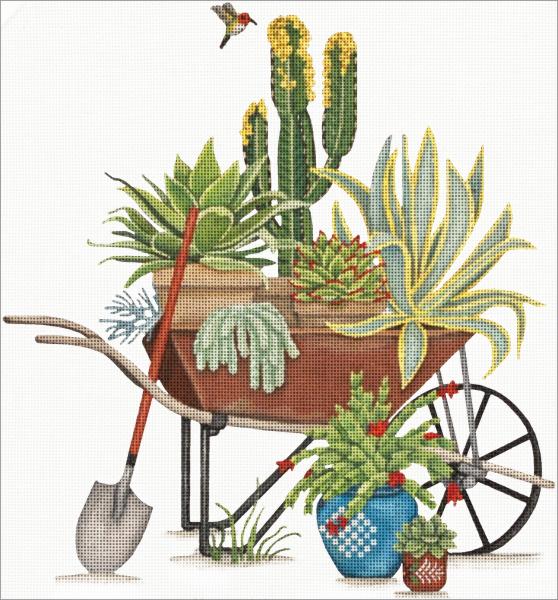 click here to view larger image of Succulent Wheelbarrow (hand painted canvases)