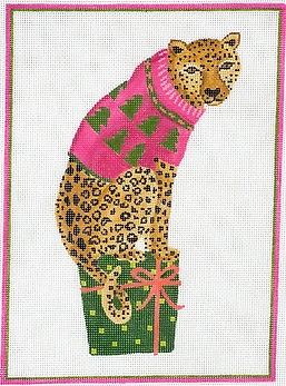 click here to view larger image of Party Animal - Cheetah w/Pink Sweater (hand painted canvases 2)