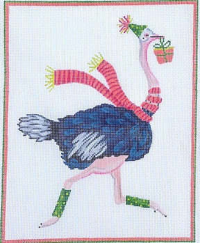 click here to view larger image of Party Animal - Ostrich w/Pink Scarf (hand painted canvases 2)