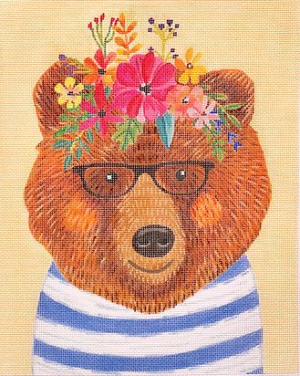 click here to view larger image of Bear in Striped Shirt w/Glasses (hand painted canvases 2)