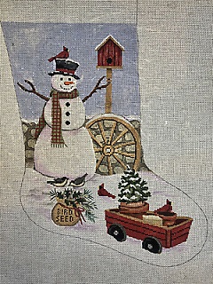 click here to view larger image of Snowman w/Wagon Stocking (hand painted canvases)
