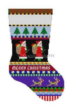 click here to view larger image of Bold Stripe Santas Midi Stocking (hand painted canvases)