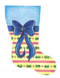 click here to view larger image of Mini Sock - Big Blue Bow (hand painted canvases)