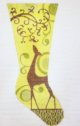 click here to view larger image of Gold Deer Stocking (hand painted canvases)