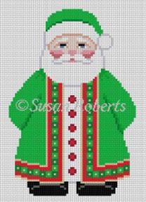 click here to view larger image of Green Coat Santa w/Present (hand painted canvases)