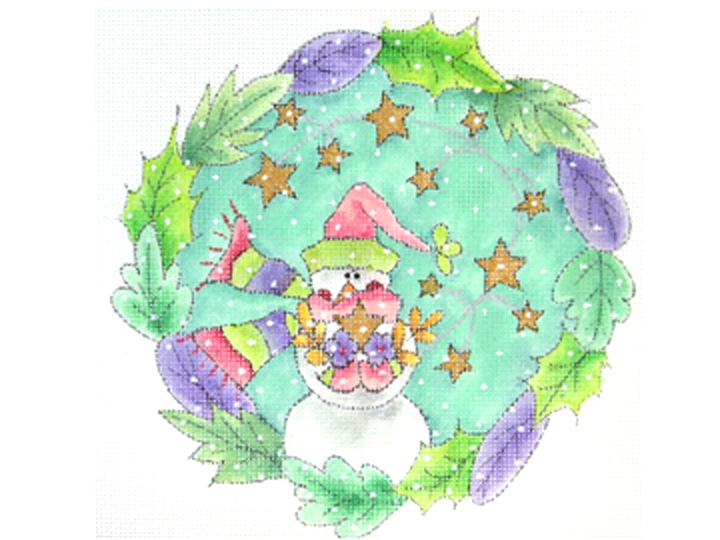 click here to view larger image of Snowman w/Stars Wreath (hand painted canvases)