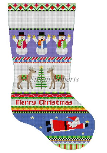 click here to view larger image of Bold Stripe/Reindeer/Flying Santa Stocking (hand painted canvases)