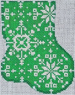 click here to view larger image of Green Snowflake Mini Sock (hand painted canvases)