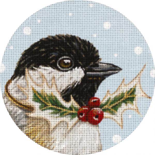 click here to view larger image of Festive Chickadee Ornament (hand painted canvases)