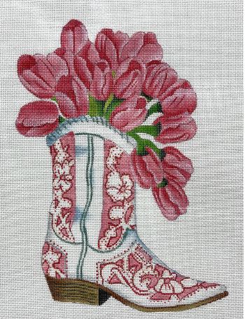 click here to view larger image of Tulips in Cowboy Boot (hand painted canvases)