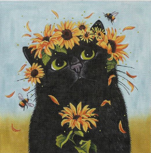Cat ~ Winter Cat with Sparkles & Holly handpainted 18 mesh Needlepoint  Canvas by Vicky Mount from PLD