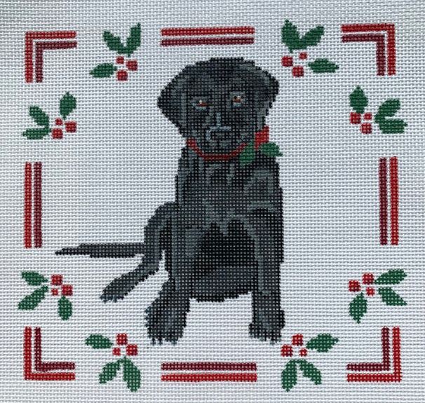 click here to view larger image of Black Lab Puppy w/Holly (hand painted canvases)