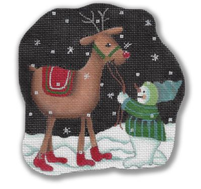 click here to view larger image of Snowman w/Reindeer (hand painted canvases)