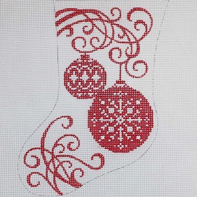 click here to view larger image of Red Ornament Stocking (hand painted canvases)