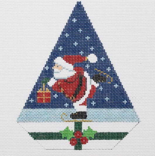 click here to view larger image of Triangle Christmas Ornament - Santa   (hand painted canvases)