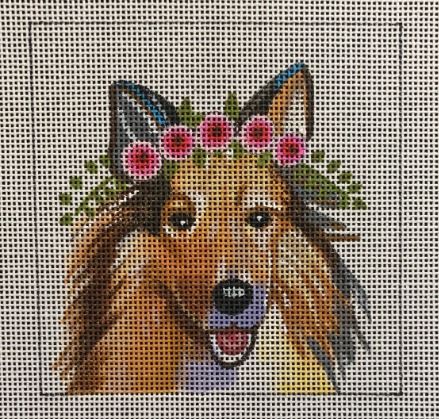 click here to view larger image of Shetland Sheep Dog w/Floral Crown (hand painted canvases)