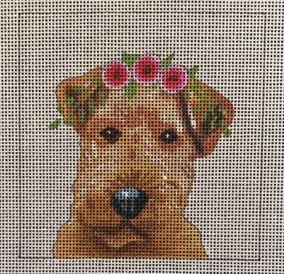 click here to view larger image of Welsh Terrier w/Floral Crown (hand painted canvases)