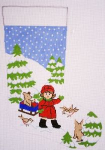 click here to view larger image of Girl w/Sled Christmas Stocking (hand painted canvases)