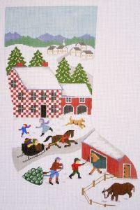 click here to view larger image of Folk Art Christmas Stocking (hand painted canvases)