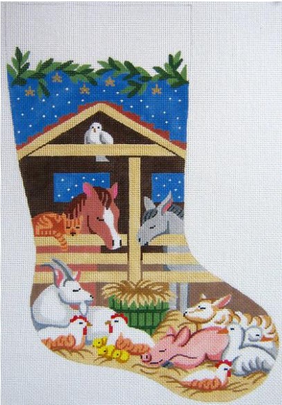 click here to view larger image of Barnyard Christmas Stocking (hand painted canvases)