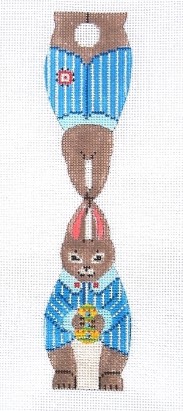 click here to view larger image of Two Sided - Brown Boy Bunny/Egg/Striped Jacket (hand painted canvases)