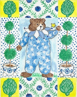 click here to view larger image of Blueberry Bear w/Artichokes and Topiaries  (hand painted canvases 2)