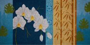 click here to view larger image of Orchids and Bamboo on Blue (hand painted canvases)