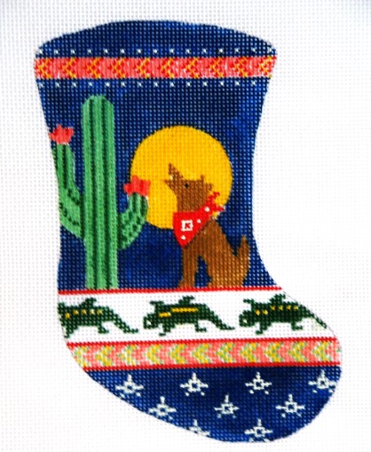click here to view larger image of Coyote Cactus and Full Moon Mini Stocking (hand painted canvases)