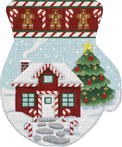 click here to view larger image of Candy Cane House Mitten (hand painted canvases)