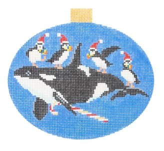 click here to view larger image of Festive Sea Friends - Whale/Puffins (hand painted canvases)