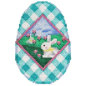 click here to view larger image of Bunny Scenic/Gingham Egg (hand painted canvases)