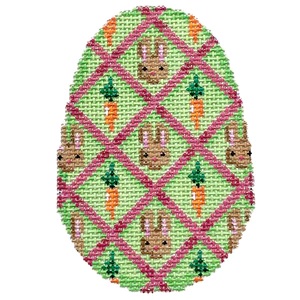 click here to view larger image of Bunnies in Lattice Egg (hand painted canvases)