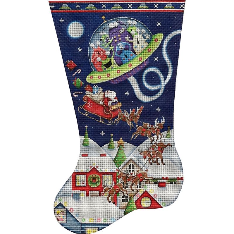 click here to view larger image of Aliens and Santa Stocking - 13M (hand painted canvases)