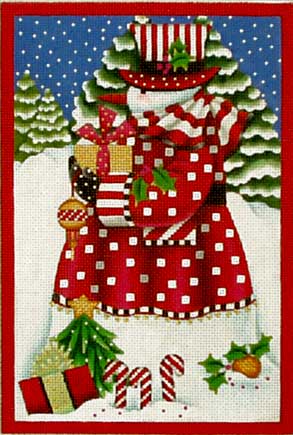 click here to view larger image of Candy Cane Snowman Panel (hand painted canvases)