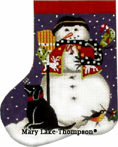 click here to view larger image of Black Dog Snowman Mini Sock (hand painted canvases)