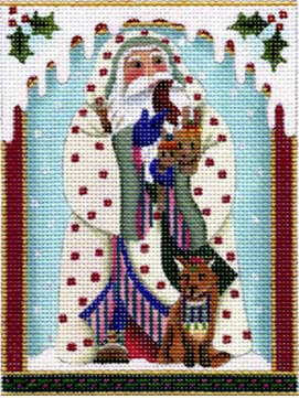 click here to view larger image of White Robe Woodland Santa Ornament (hand painted canvases)