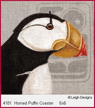 click here to view larger image of Horned Puffin Coaster (hand painted canvases)