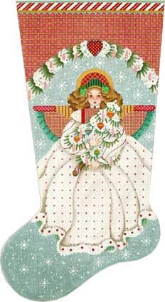 click here to view larger image of Peppermint Stick Angel Stocking (hand painted canvases)
