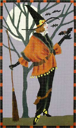 click here to view larger image of Witch with Bat and Broom (hand painted canvases)