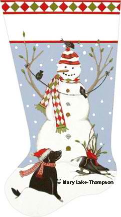 click here to view larger image of Snowman/Dog Stocking (hand painted canvases)